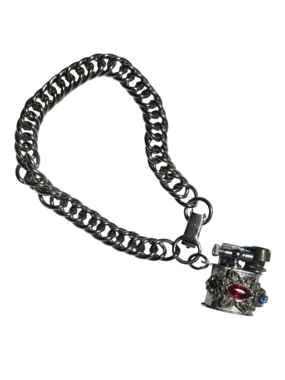 Vintage Bracelet Miniature Lighter Charm With Jeweled Embellishments